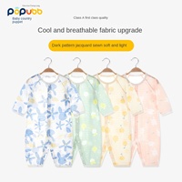 Pyjama sans couture pour nouveau-né, barboteuse bébé à boutonnage simple, combinaison d'été en coton fin à manches longues, vêtement climatisé à motif de dessin animé