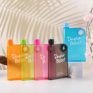 Frosted Cup Custom Printed Logo Notebook Shaped <b>Water</b> <b>Bottle</b> <b>Flat</b> Portable Transparent Plastic Cup Office Home & travel use - Product Image 2