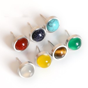 Vente chaude Boucles D'oreilles En Acier Inoxydable 10mm Naturel turquoise rose quartz agate Pierre Boucles D'oreilles Pour Les Femmes Bijoux - Product Image 1