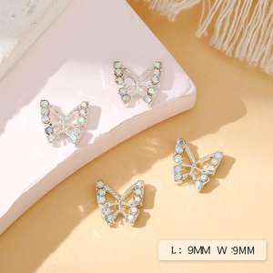 Accessoires minimalistes en alliage 3D pour nail art papillon, décorations d'ongles portables en strass, mode or et argent incrusté, ongles scintillants - Product Image 6
