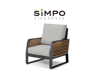 SIMPOLIFESTYLE Ensemble de canapés d'extérieur haut de gamme YACHT, structure en aluminium, bois de teck, imperméable, antirouille, design minimaliste, hôtel