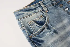 Jeans de Diseñador para Hombre de Alta Calidad, Marca Reconocida, Tejidos Elásticos, Color Oscuro Desgastado, Estilo Desgarrado, Últimos Modelos - Product Image 4