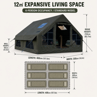 Tente de camping gonflable automatique en coton 3x4m pour 6-8 personnes, installation rapide, tente à sommet, 4 saisons, résistante à l'eau 3000mm, écologique