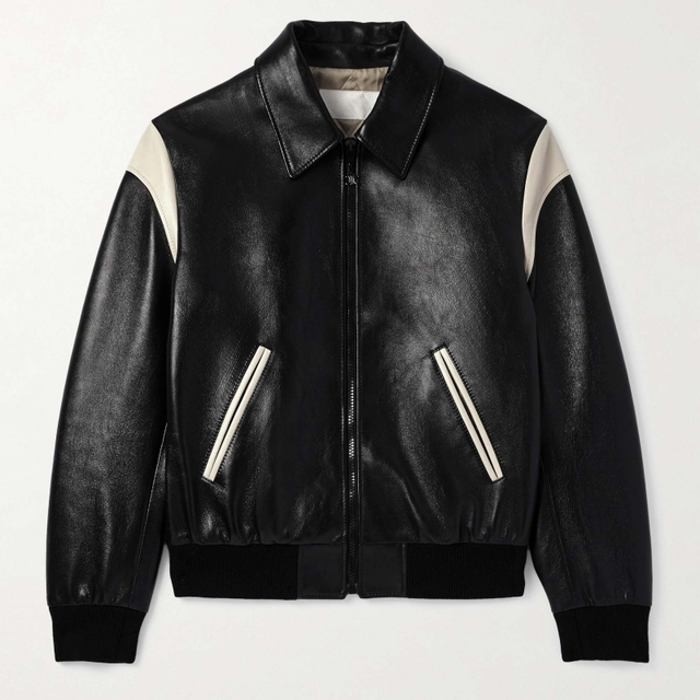 Best Selling Custom Logo Men Slim Fit Leather Varsity Leather Jacket Streetwear Color Block Cropped Jacket