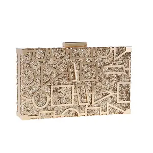 Diomo — pochette de soirée en métal, sac à main à motif géométrique creux et à paillettes dorées, sac à bandoulière pour femmes