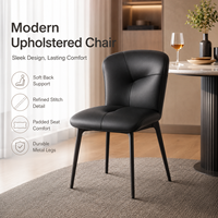 Chaise de salle à manger moderne noire rembourrée avec dossier souple, assise rembourrée, pieds en métal, design élégant pour la maison, les restaurants et les hôtels