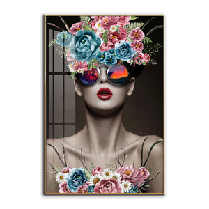 Pittura in porcellana di cristallo di diamante 5D <span class=keywords><strong>fotografia</strong></span> in stile semplice nordico bella donna con fiori decorazione per la casa - Product Image 1