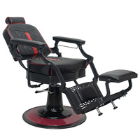 Sillón de Barbería Moderno con Costuras Rojas, Reposacabezas Ajustable y Marco Metálico Negro Decorativo para Salón de Belleza Masculino de Alta Gama