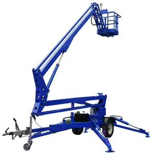 Um homem boom lift cereja picker outdoor plataforma elevatória articulada