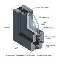 Fenêtre à baldaquin en aluminium à rupture de pont thermique, norme AS2047, double vitrage, étanche, pour villa australienne, résidentielle, sur mesure, OEM