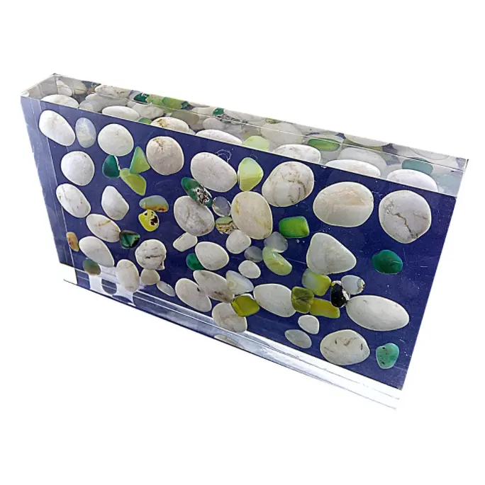 Bloques de resina transparente personalizados, artesanías con piedras medicinales o flores