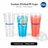 Gobelet à boisson froide en plastique PP imprimé sur mesure avec couvercle en dôme, sans BPA, jetable, haute transparence, pour bubble tea, jus, smoothie, 16 oz