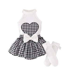 Abbigliamento per Bambini E-commerce Transfrontaliero Nuova Collezione Autunno/Inverno Gilet Bianco in Cotone + Minigonna a Pied-de-Poule per Bambini - Product Image 2