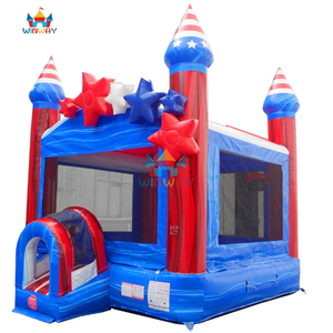 Patriotic Red Blue Star Inflatable Bouncer, American Style Kids Inflatable Jumping <b>Castle</b> with Slide for Party & Event Rental - Product Image 4