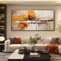Peinture à l'huile abstraite urbaine texturée orange et grise, faite à la main, sur toile, horizontale, large, art mural moderne pour la décoration du salon