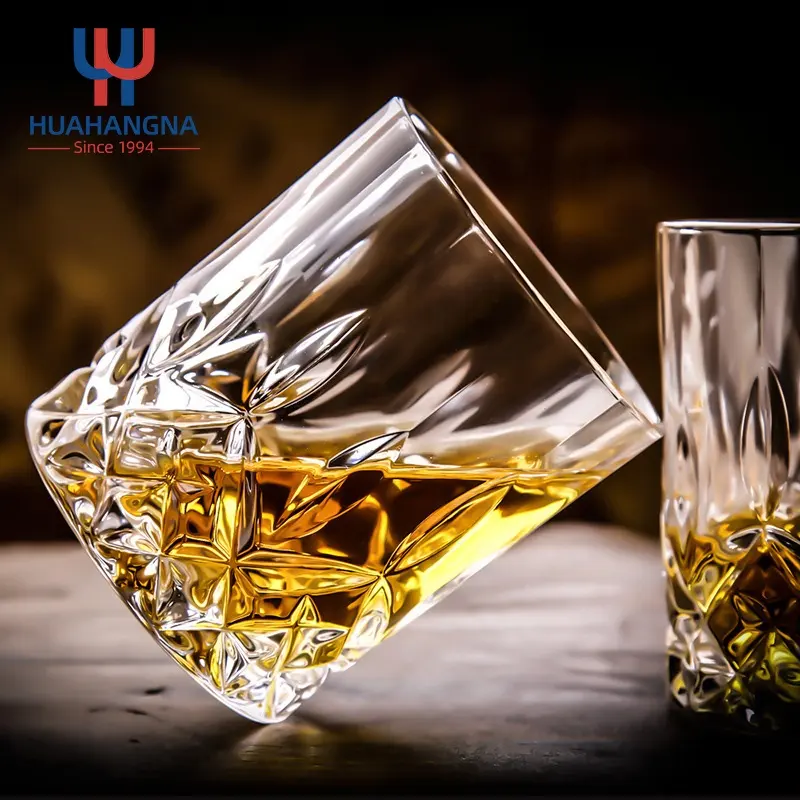 HUAHANGNA Amazon Hot Sale Old Fashioned Clear Whisky Glasses Cups Crystal Rock Shot Glass Whiskey Cup for Cocktail Scotch