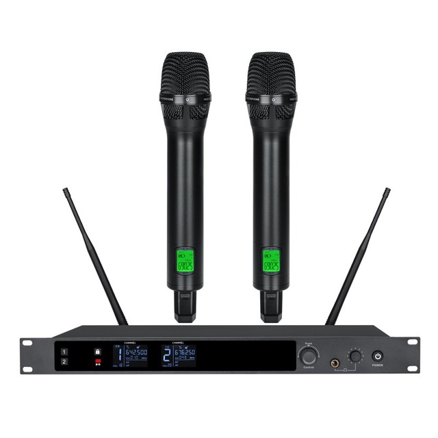 Professional 2-channel UHF Wireless Handheld Microphone with ultra Long Transmission Distance Suitable for Stage Performances