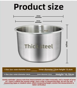 Pot intérieur en acier inoxydable de 5,5 tasses - compatible avec le modèle <span class=keywords><strong>Tiger</strong></span> JBV-A10U. fabriqué en acier inoxydable 316/304. Pas de <span class=keywords><strong>cuiseur</strong></span> à <span class=keywords><strong>riz</strong></span> - Product Image 5