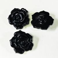 Kancing Akrilik 3D Hitam Mengkilap 30mm 35mm Bentuk Mawar dengan Lubang Belakang, Kancing Dekoratif untuk Mantel Wol, Kerajinan DIY, Grosir