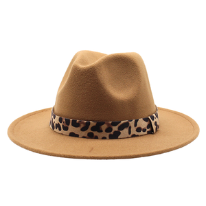 100% <b>Wool</b> Felt Fedora <b>Hat</b> Wide Brim Women Fashion Leopard Ribbon Casual Spring Autumn - Product Image 1