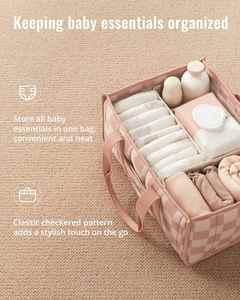 Cesta Organizadora de Pañales a Cuadros al por Mayor, Elegante Cesta de Almacenamiento para Guardería, Cesta Estructurada para Pañales para Guardería y Viajes en Coche - Product Image 6