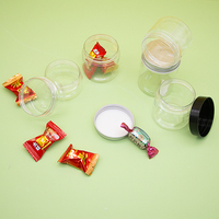 Pot en plastique transparent PET à large ouverture pour biscuits, en-cas, cosmétiques, bonbons, avec couvercles, diamètre 56 mm, 100 ml, 120 ml, 200 ml, 250 ml, 500 ml