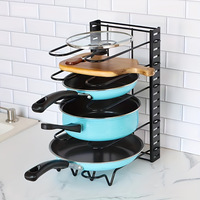 Amovible Pliant Multi-couche Vertical Pot Rack Multifonctionnel Comptoir Pot Couverture Organisateur Cuisine Stockage Rack Fer Noir