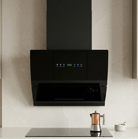 Hotte murale intelligente pour cheminée, avec panneau de commande en verre relevable, commande vocale IA, moteur en cuivre, classe électrique, pour cuisine connectée