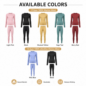 <b>Wool</b> Women's Thermal Underwear Set Outdoor <b>Base</b> <b>Layer</b> Suit Custom Logo Premium Warm Soft Breathable Winter Hiking Ski Top Bottom - Product Image 4