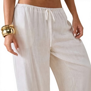 Pantalon de plage ample en lin français 100 % pour femme, coupe décontractée, style festival et vacances, broderie personnalisée - Product Image 6