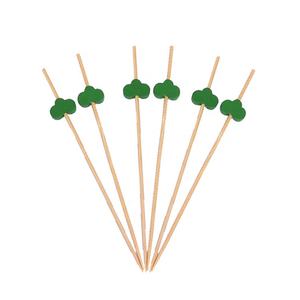 Paquete de 100 Palillos de Bambú para Cócteles, Diseño de Flor de Melocotón Verde, 4.72 Pulgadas, Palillos Desechables para Comida - Product Image 1