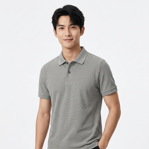 Polo de Piqué de Algodón Gris de Manga Corta para Hombre, Transpirable, Casual, de Color Sólido, Corte Regular, Diseño con Botones, Tejido de Piqué - Product Image 1