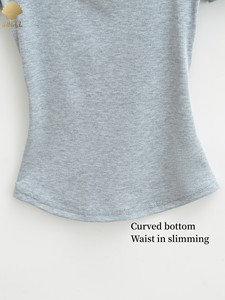 Camiseta Casual de Manga Corta de Poliéster Transpirable de Una Sola Capa con Cuello Ancho Sexy Básico de CNSHELL para <span class=keywords><strong>Mujer</strong></span> - Product Image 4