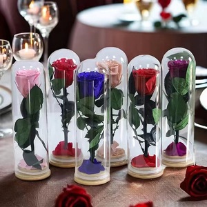 Décoration de maison Rose préservée longue <span class=keywords><strong>tige</strong></span> <span class=keywords><strong>avec</strong></span> feuilles dans un dôme <span class=keywords><strong>en</strong></span> <span class=keywords><strong>verre</strong></span> pour la Saint-Valentin et la fête des mères cadeaux fournitures de décoration de mariage - Product Image 3