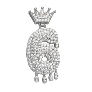 encanto collar de circón brillante collar de forma de corona número colgante de collar al por mayor de la joyería de los hombres - Product Image 5