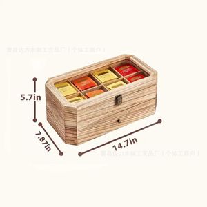 Wooden Double Layer <b>Tea</b> Storage <b>Box</b> With Lid Divided Compartments Desktop Organizer For <b>Tea</b> Coffee Bags - Product Image 4