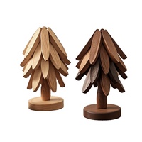 Sous-verre personnalisable écologique en bois porte-théière en forme d'arbre ensemble de dessous de plat pliant résistant à la chaleur porte-gobelet d'arbre de noël
