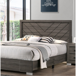 DB contemporain 1pc européen classique luxe lit queen size lignes uniques tête de lit en bois finition grise meubles de chambre à coucher pour la maison - Product Image 5