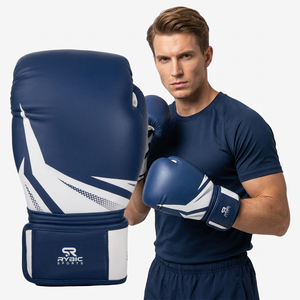 Gants d'entraînement de boxe RYBIC SPORTS en PU avec fermeture Velcro, design respirant pour adultes, bleu et blanc - Product Image 1