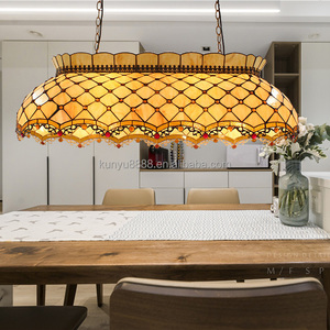 Lampe suspendue Tiffany de style américain de 40 pouces pour table de billard, en verre soufflé à la main avec soudure en étain, 4 lumières LED, forme ovale, lampe centrale vitrifiée, différentes tailles - Product Image 4