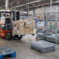 Cage de stockage en treillis métallique galvanisé, pliable et empilable, conteneur en acier, plusieurs tailles pour la logistique d'entrepôt