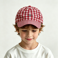 Groothandel Kinderen Buffalo Check Seersucker Baseball Pet 6 Panel Zachte Top Snel Droogend Verstelbaar Kinderdagverblijf Kleuterschool Hoed Topi