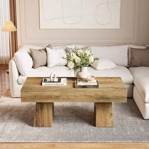 <span class=keywords><strong>Mesa</strong></span> de Centro Estilo Rústico, 47 Pulgadas, Rectangular, de Madera, con Base Gruesa, Moderna, Baja, para Café, Té o Cócteles - Product Image 3