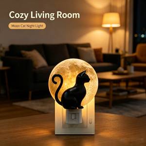 Lámpara Nocturna de Gato Lunar de Halloween, Tamaño Mediano, Regalo para Niños, Material ABS, Luz Blanca Cálida Suave, Decoración para Sala de Estar y Dormitorio - Product Image 3