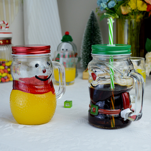 Christmas <strong>Mason</strong> <strong>Jar</strong> with Metal Lid and <strong>Plastic</strong> Straw - Product Image 5