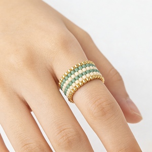 Anillo de Moda Boho Geométrico Tejido a Mano con Cuentas Miyuki e Incrustaciones de Cristal Chapado en Oro de 18K para Mujer, Marca Namayo - Product Image 4