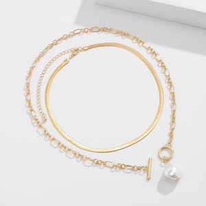 Collier double couche en or avec pendentif perle baroque pour femme, bijoux de fête - Product Image 4