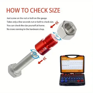 44-Piece Nut và Bolt Kích thước Checker Assortment Set, Twist-on hợp kim nhôm Chủ Đề Công cụ đo Kit với đo lường trường hợp - Product Image 5