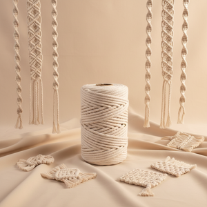Cordon en macramé en coton naturel Baiyuheng 5 mm - Corde tressée écologique pour l'<span class=keywords><strong>art</strong></span> mural, la <span class=keywords><strong>tapisserie</strong></span> DIY, la fabrication artisanale, fil 100% coton - Product Image 1