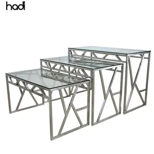 HADI Rectangular Mirrored Buffet Table Tempered Glass Top Commercial Catering Royal Stainless Steel Shape Dubai Hotel Supplies